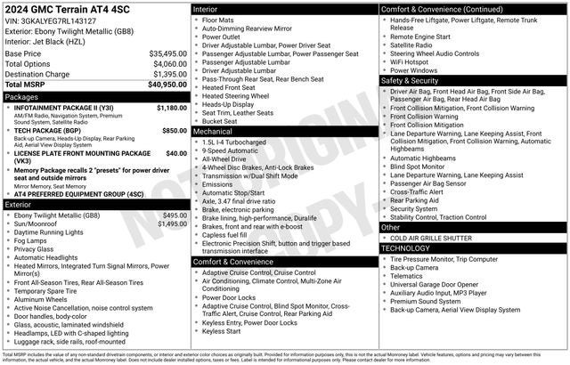 Used 2024 GMC Terrain AT4 with VIN 3GKALYEG7RL143127 for sale in Glenwood, Minnesota