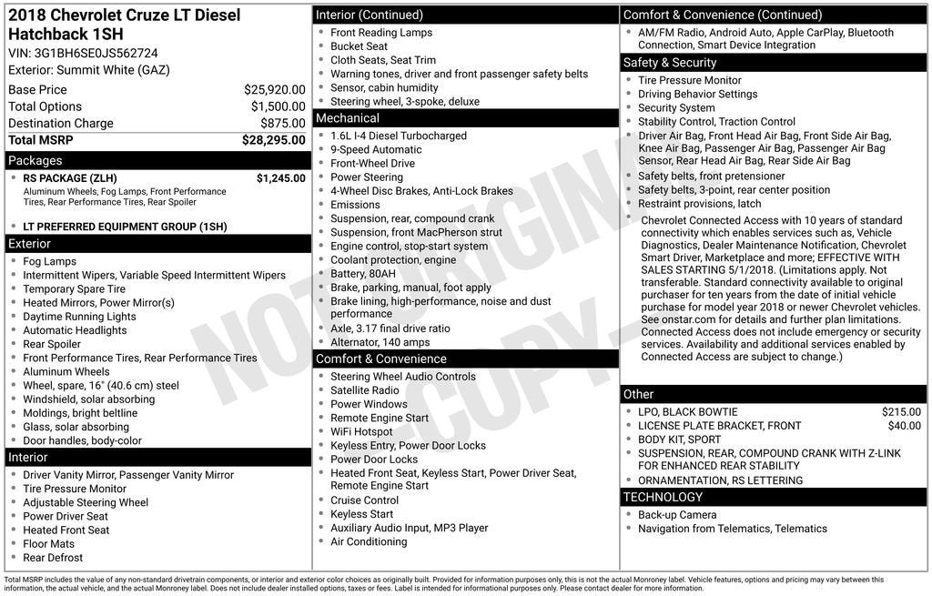 2018 Chevrolet Cruze LT