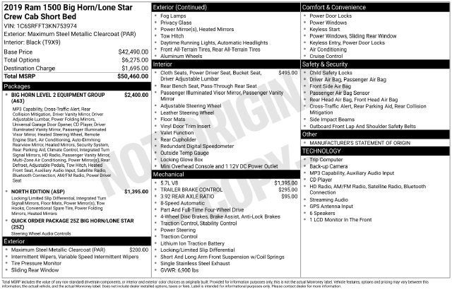 2019 RAM 1500 Big Horn/Lone Star Crew Cab 4x4 5'7" Box